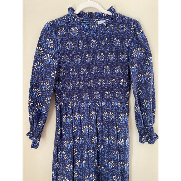 Pink City Prints Isabel Smocked Midi Dress Midnight Vine  Blue Tuckernuck M - Picture 6 of 9